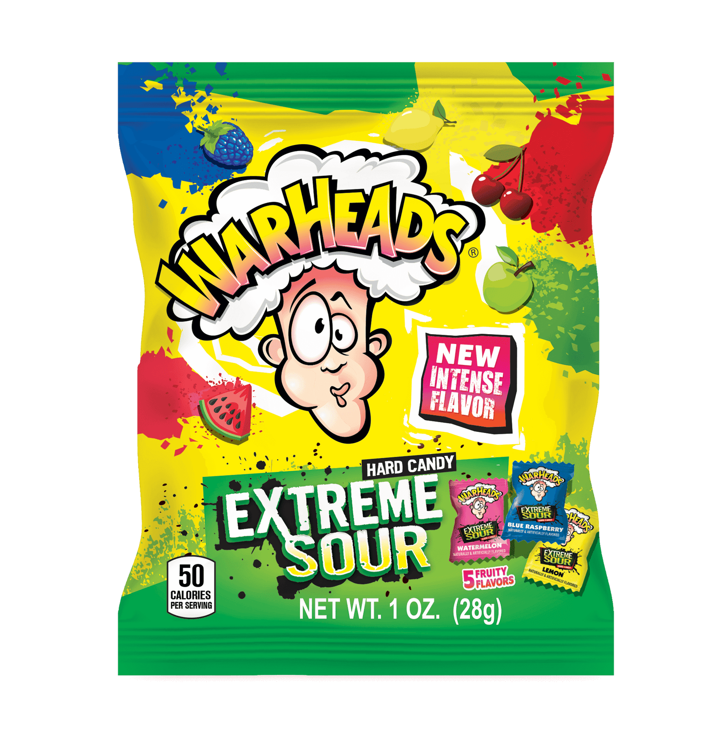 WARHEADS EXTREME SOUR HARD CANDY PEG BAG 56g